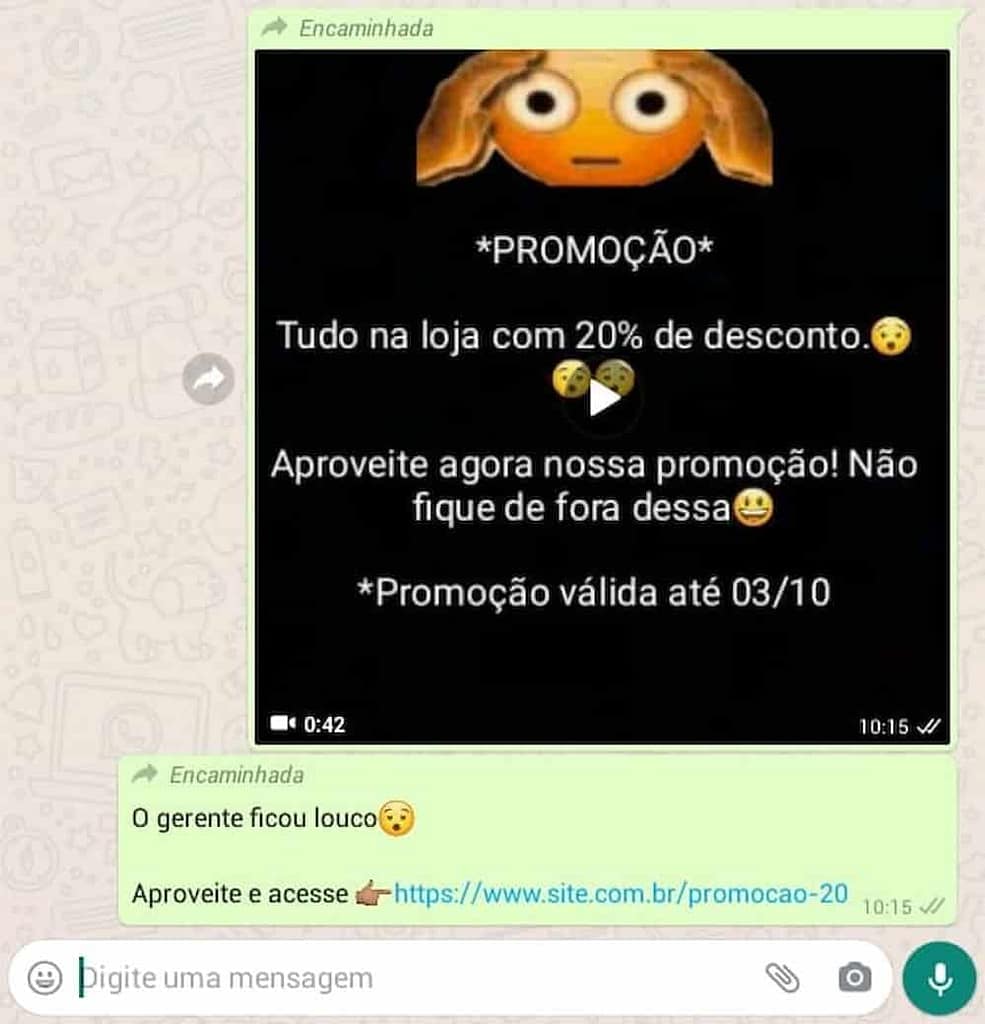 Print do WhatsApp, vídeo de promoção.